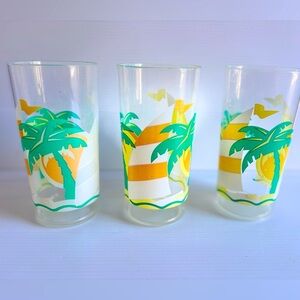 Vintage Palm Tree Tumblers Set of 3 Retro 1970s Cups